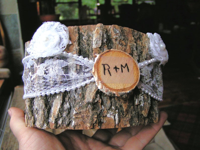Personalized Ring bearer box Candle Holder Rustic woodland wedding pillow alternative
