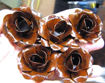 FIVE RUST roses, metal flowers for accents, embellishments, crafting, jewelry, art, woodworking, arrangements