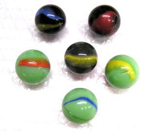6 canicas de vidrio grandes, nuevas de stock antiguo.