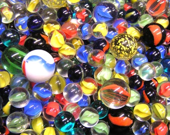 62 glass marbles, Mixed, BIG and small, 5/8" to 1",  New Old stock