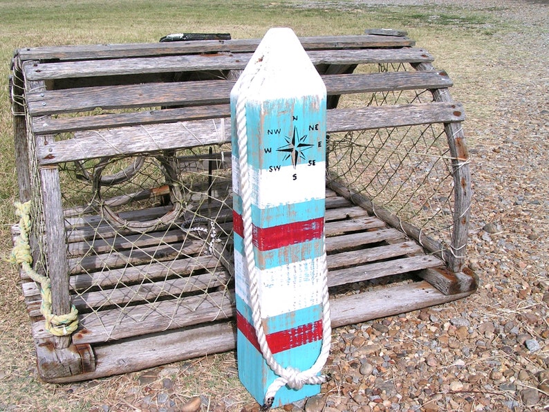 Large Wooden Lobster buoy with Nautical compass 19 1/8 inches | Etsy