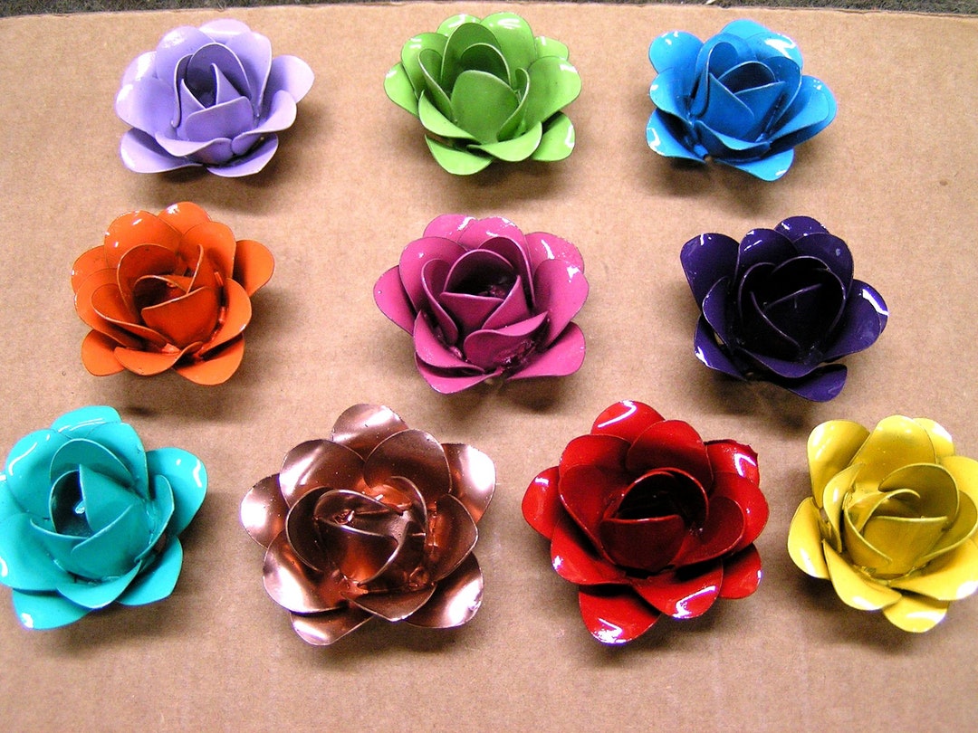 TEN Medium Roses Metal Flowers for Crafts Jewelry Etsy