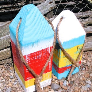 2 Lobster buoys, Nautical Decor, Wooden Decorative Buoys, Fishing Buoys, Maine Lobster Buoy