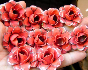 TEN small metal distressed Coral roses flowers, accents, embellishments, crafting, jewelry, woodworking, arrangements, distressed, CD1