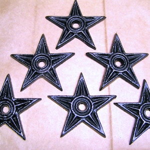 6 Cast Iron Western Stars for craft, woodworking, architectural embellishments set, black
