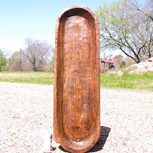 Large Long Carved Dark Wooden Dough Bowl, Bread Proofing, Riser