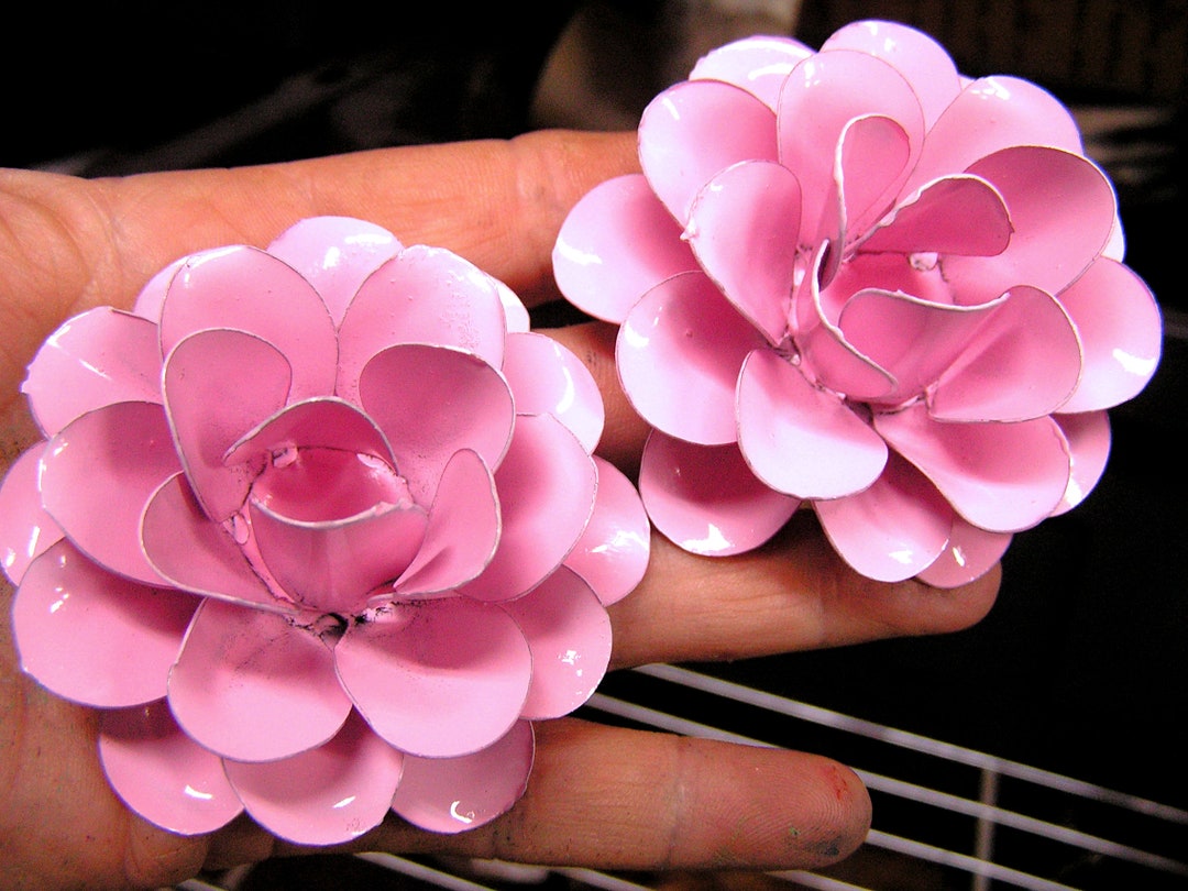 Metalic Paper Roses TWO Large Pink Metal Roses, Flowers for Accents, Embellishments ...