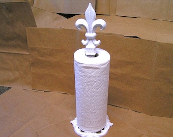 White Iron Paper Towel Holder Finial Fleur de Lis