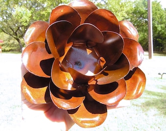EXTRA Large metal Rust rose flower for accents, embellishments, crafting, art, woodworking, arrangements, 7 inches