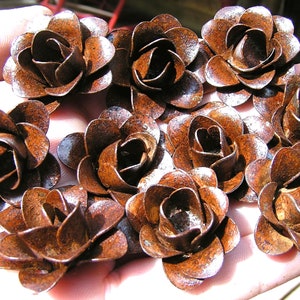 TEN small rusty rusted and sealed roses, metal flowers for accents, embellishments, crafting, jewelry, art, woodworking, arrangements