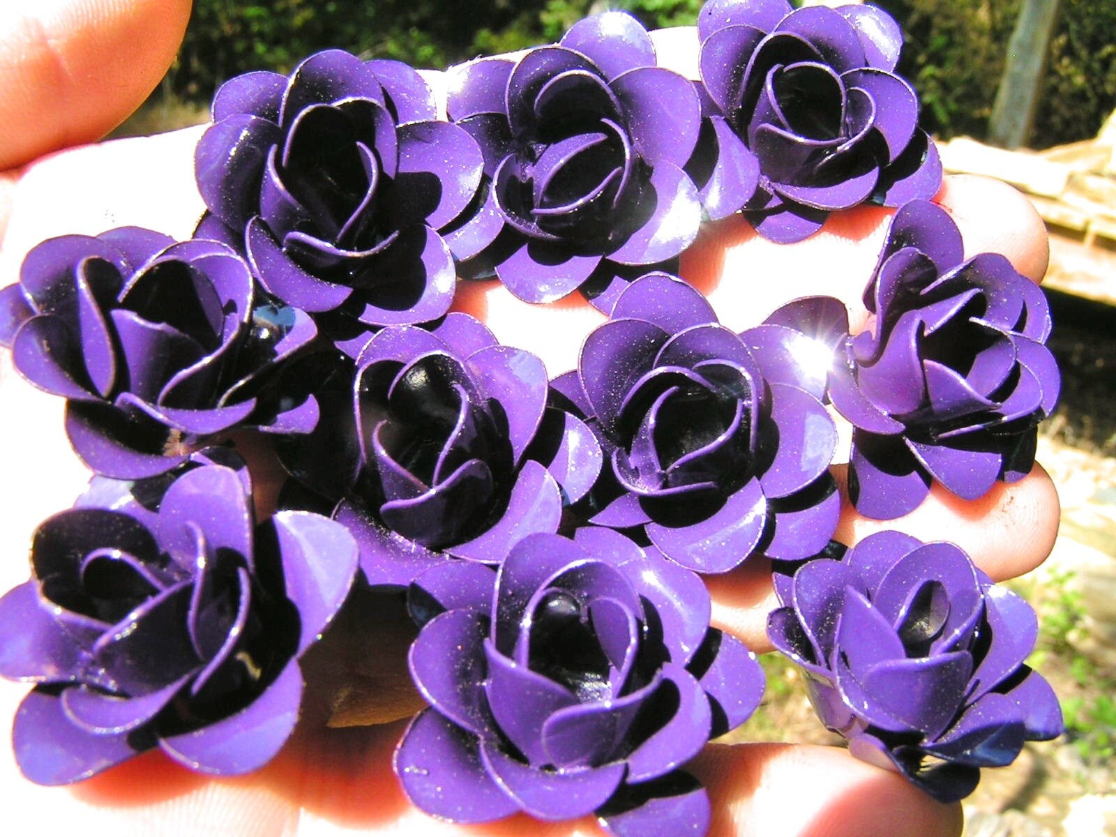 Real Metalic Purple Roses TEN Small Purple Roses, Metal Flowers for Accents, Embellishments ...