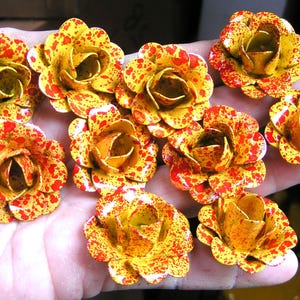 TEN small multi colored metal rose flowers for accents, embellishments, crafting, jewelry, art projects, woodworking, arrangements