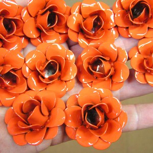 TEN small roses, metal flowers for accents, embellishments, crafting, jewelry, art, woodworking, arrangements, Orange