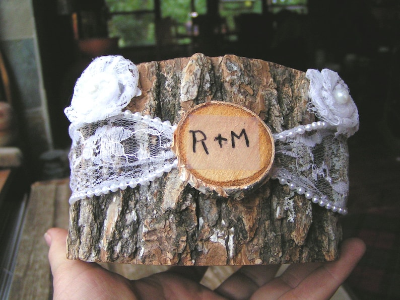 Personalized Ring bearer box Candle Holder Rustic woodland wedding pillow alternative