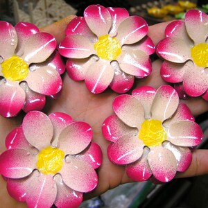 FIVE Medium FLAT metal flowers for accents, embellishments, crafting, jewelry, art, arrangements, B2