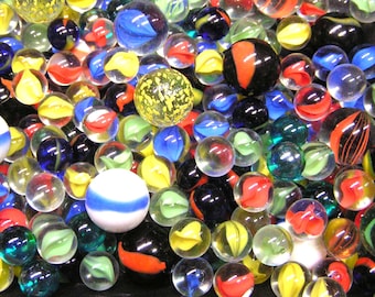 SIXTY-TWO glass marbles, Mixed, BIG and small, 5/8" to 1",  New Old stock