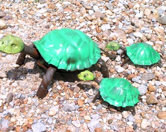 THREE Metal Art Colorful Turtles, Junk Iron Art, HAND painted Garden Yard art, or pond ,fountain