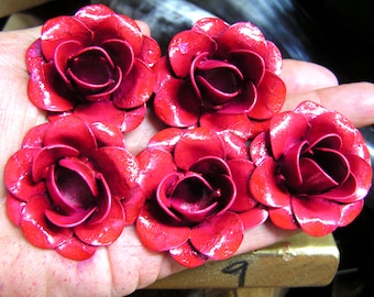 FIVE PINK oses, metal flowers for accents, embellishments, crafting, jewelry, art, woodworking, arrangements, furniture