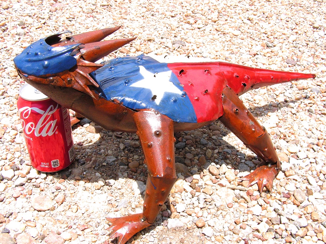 GIANT Metal Art Texas Horney Toad Junk Iron Art Frog HAND Etsy
