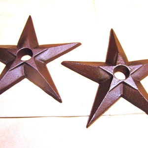 TWO LARGE Cast Iron Western Stars, rust finish, 7 1/4&quot; for craft, woodworking, architectural embellishments