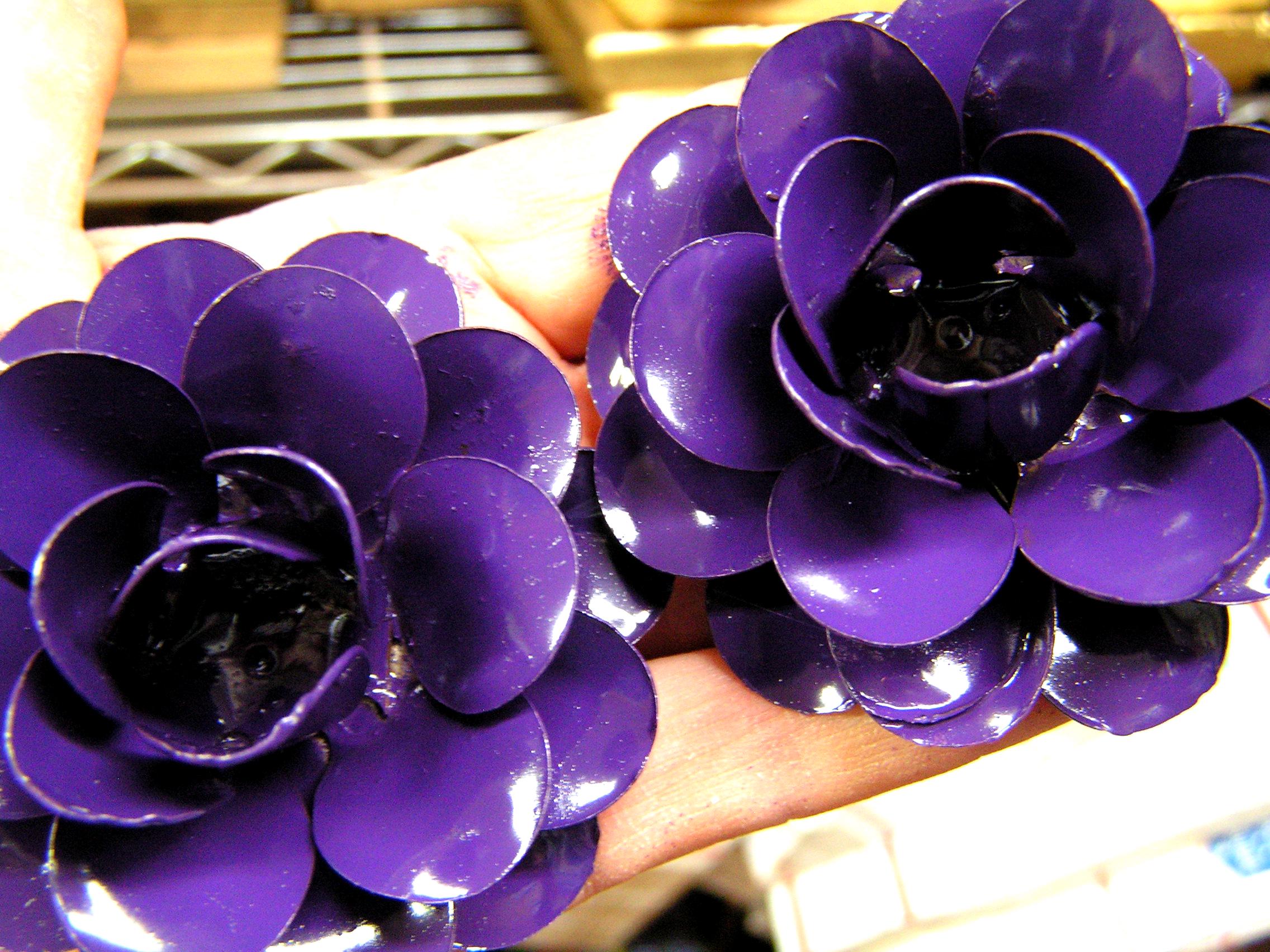 Real Metalic Purple Roses TWO Large Metal Purple Roses, Flowers for Accents, Embellishments ...