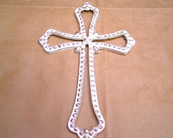 Cast Iron Wall Cross with Cream with gold