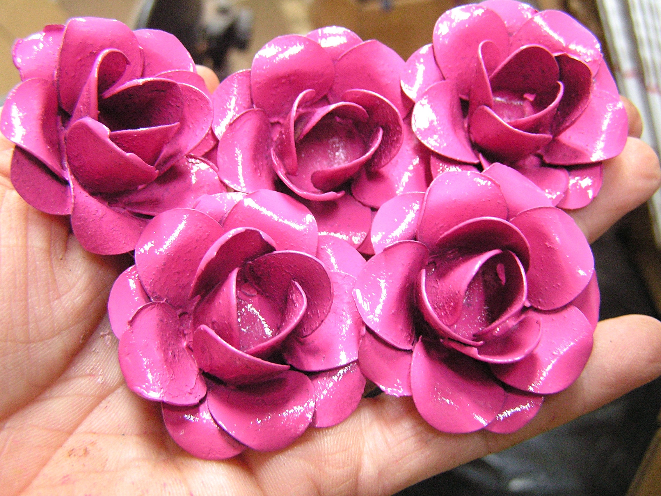 Metalic Paper Roses FIVE Light Dusty PINK Roses, Metal Flowers for Accents, Embellishments ...