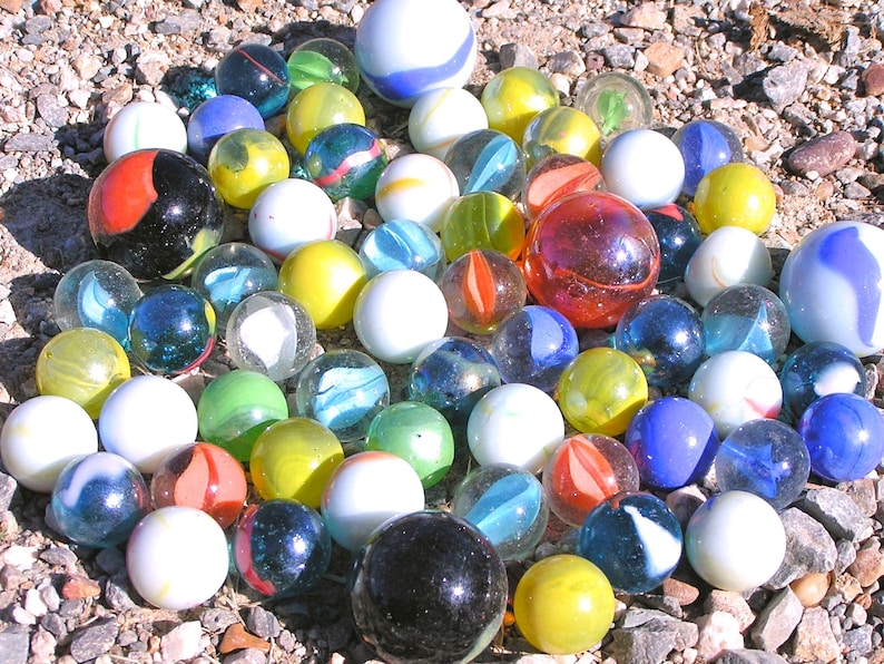 Sixty-two glass marbles Mixed lot BIG and small 58 to 1 New Old stock
