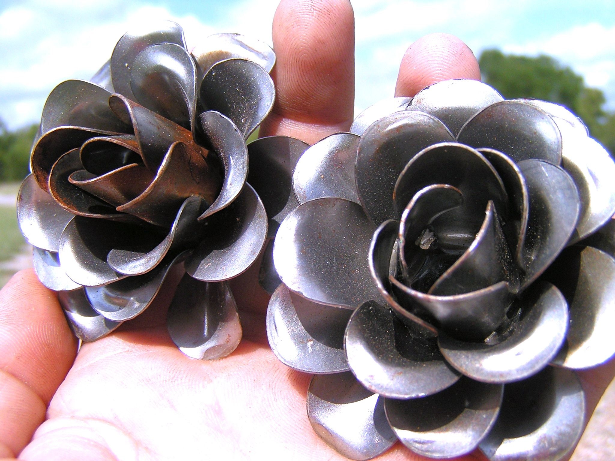 TWO Large metal Roses, flowers for crafts, jewelry