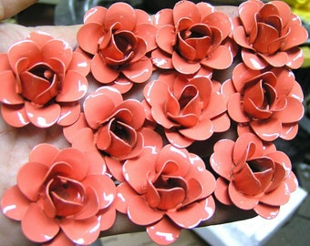 TEN small metal Coral roses flowers for accents, embellishments, crafting, jewelry, art projects, woodworking, arrangements