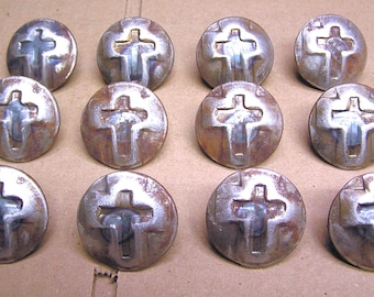 12 Iron Hammered CROSS Clavos 1 1/2 inch Decorative Nails Heads Door Furniture Craft