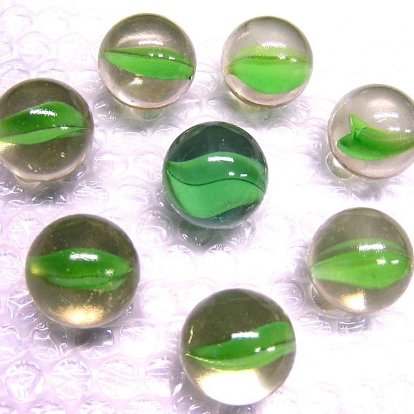 8 LARGE glass Green marbles