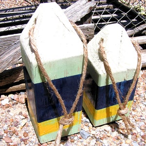 TWO Wood Lobster buoys, Nautical Decor, Wooden Decorative Buoys, Fishing Buoys, Maine Lobster Buoy