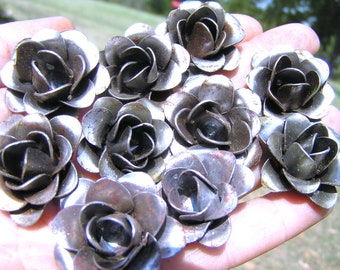 TEN small RAW roses, metal flowers for accents, embellishments, crafting, jewelry, art, woodworking, arrangements