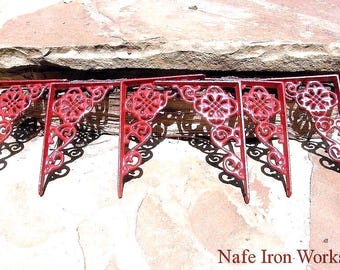 SIX Small Cast Iron Wall Shelf Brackets Corbel VICTORIAN Braces RED