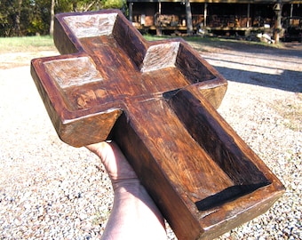 Hand carved CROSS shaped dough bowl 2684
