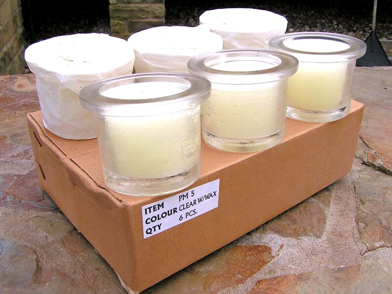 SIX clear glass candle votives for making wood candle holders Etsy