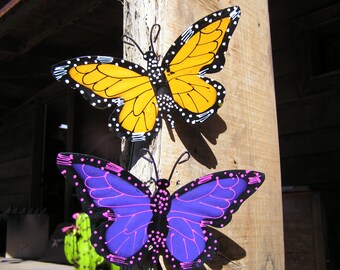 TWO metal art Butterflies with mounts to accent birdhouses, signs, outdoor decorations, embellishments, Set PY