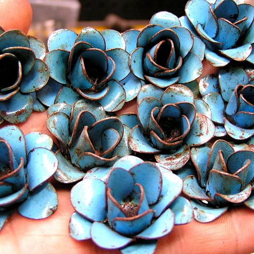 TEN Small Blue Roses Metal Flowers for Accents Etsy