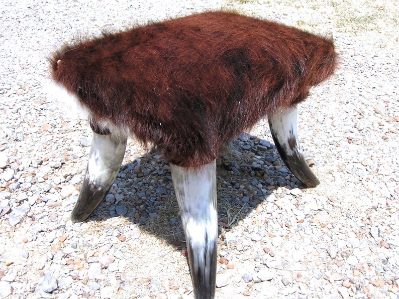 Footstool With Steer Horn Legs Cowhide Seat 0220 Etsy