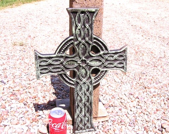 Cast Iron Green Celtic wall cross, Christian wall art, unique gift Handmade USA