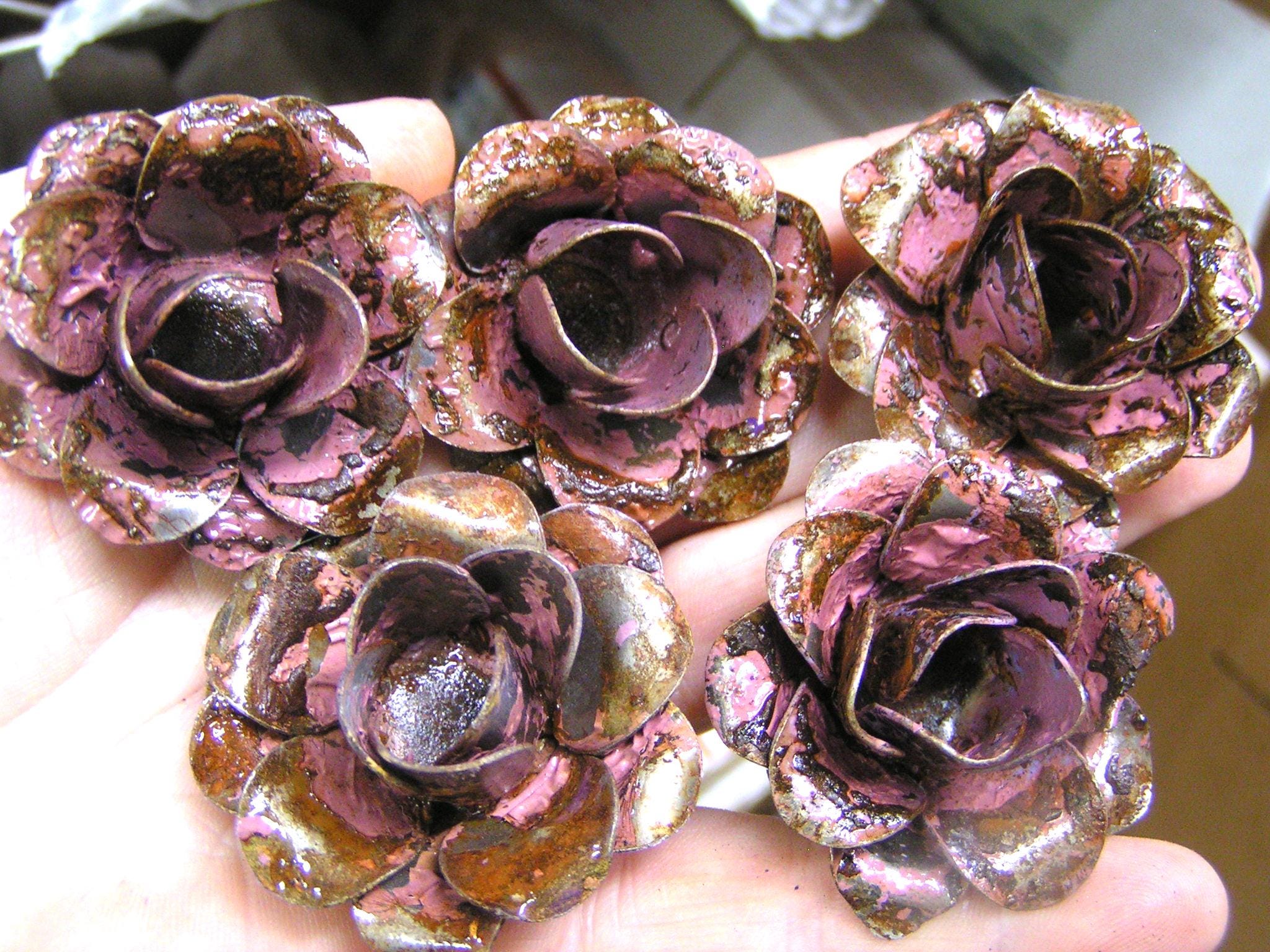Real Metalic Purple Roses FIVE Metal Purple Roses, Flowers for Accents, Embellishments, Crafting ...