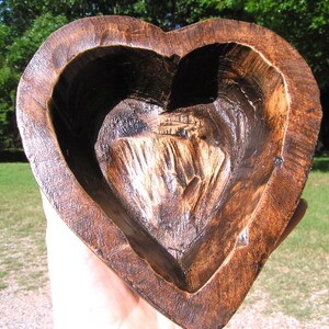 Hand carved wooden heart shaped dough bowl Z