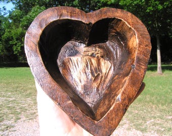 Hand carved wooden heart shaped dough bowl Z