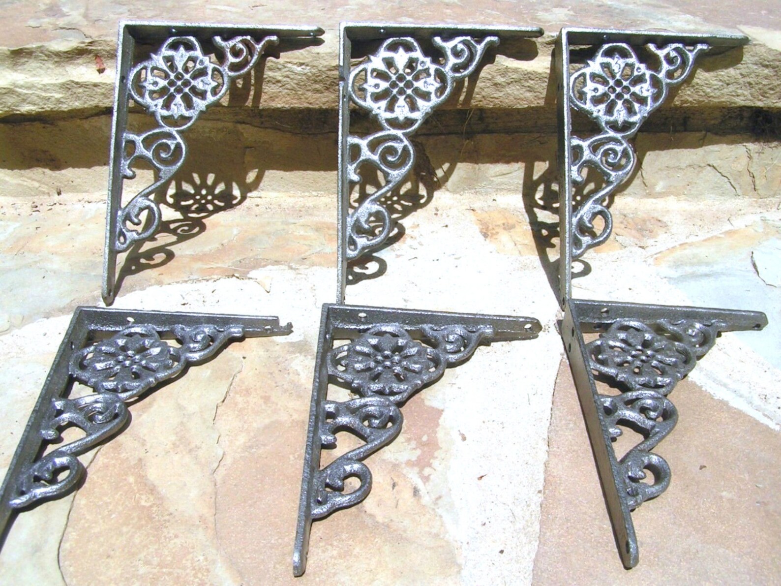6 Cast Iron Wall Shelf Brackets Corbel VICTORIAN Small Braces Gunmetal