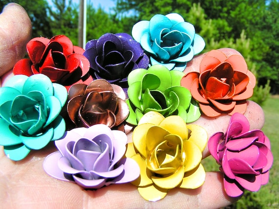 TEN Roses, metal flowers for Crafts, jewelry, embellishments, accents,  Purple