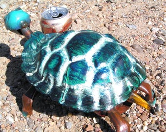 Large Metal Art Turtle, Junk Iron Garden Yard Art, HAND painted