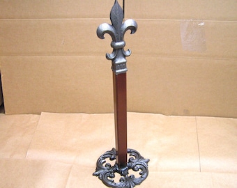 Iron Paper Towel Holder, Industrial design, Fleur de Lis finial, Standing, Handmade USA