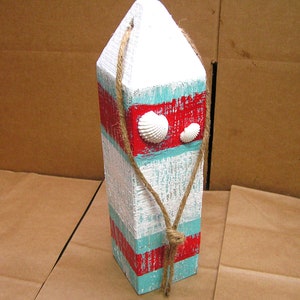 Large Wooden Lobster fishing buoy with SEASHELLS, Nautical Beach Decor, 13 3/4 inches