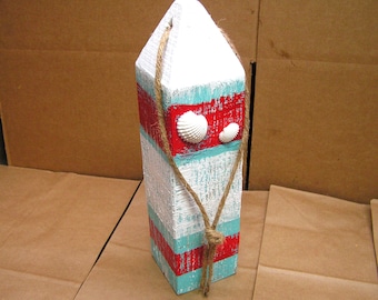 Large Wooden Lobster fishing buoy with SEASHELLS, Nautical Beach Decor, 13 3/4 inches